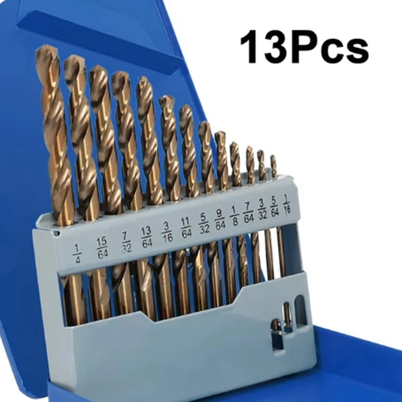 Cobalt Drill Bits Set M35 High Speed Steel Twist Jobber Length For Hardened Metal, Stainless Steel, Cast Iron (13Pcs)