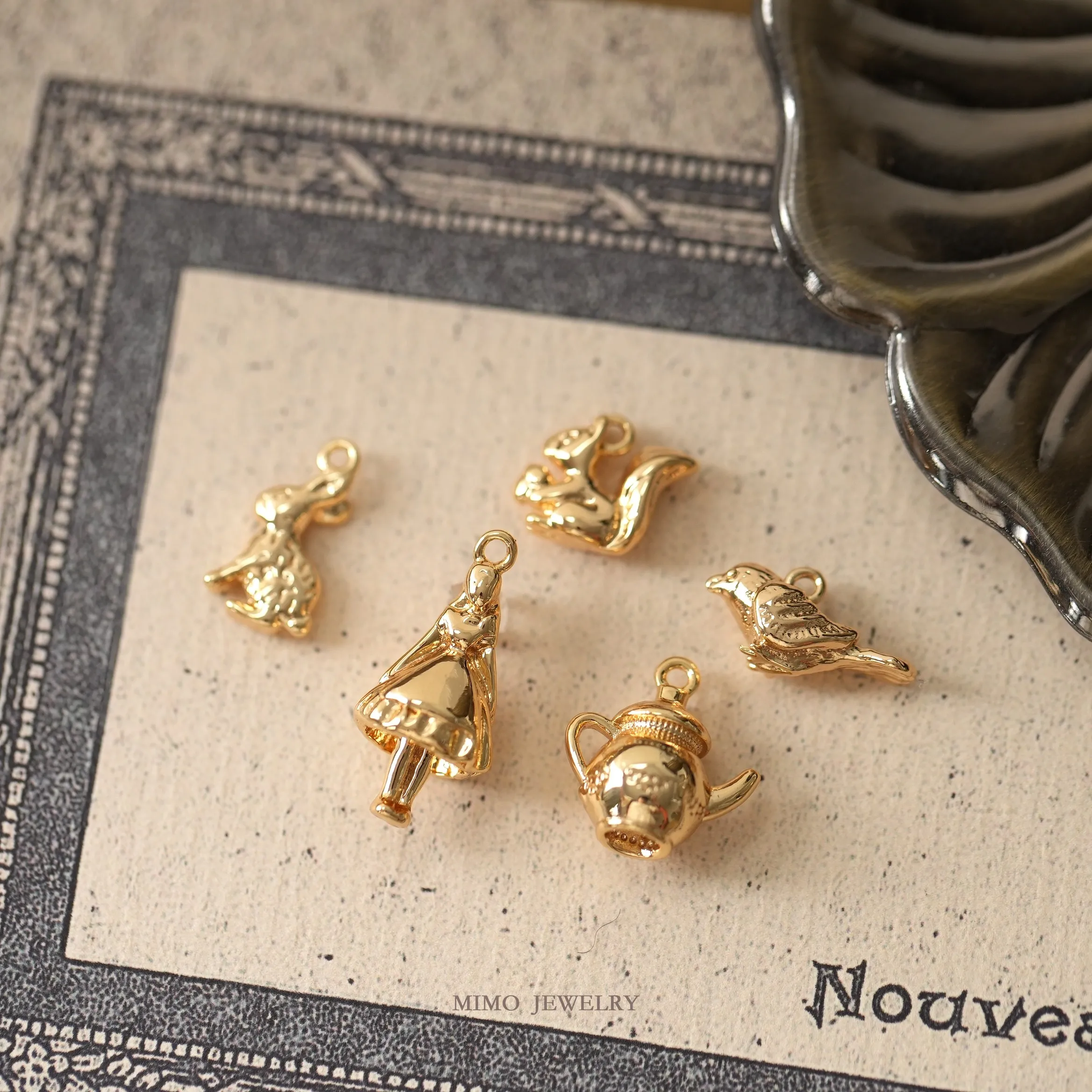 

Alice's Adventures in Wonderland Series Charms Pendant Supplies DIY Hand Brass Gold Plated Accessories