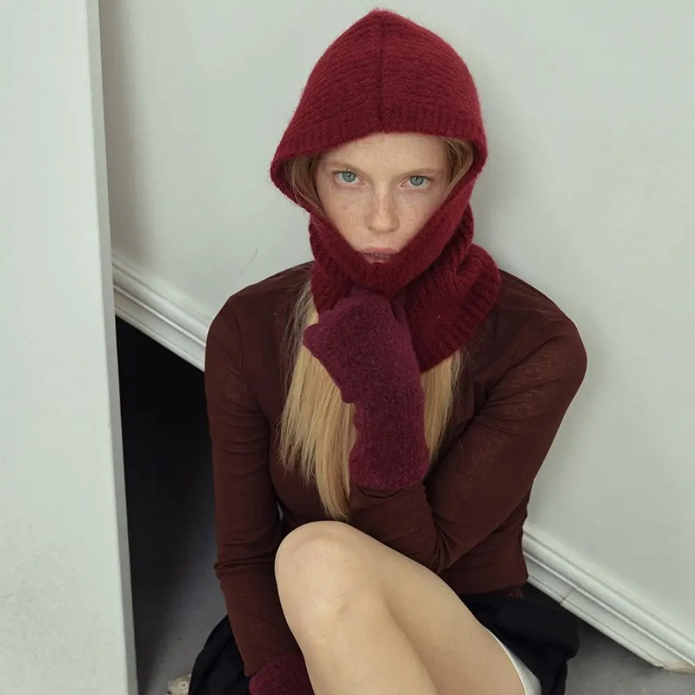 Simple Alpaca Wool Balaclava Hat Fleece Wool Blend Earflap Hat Beanie Solid Color Pullover Hat Female/Girls