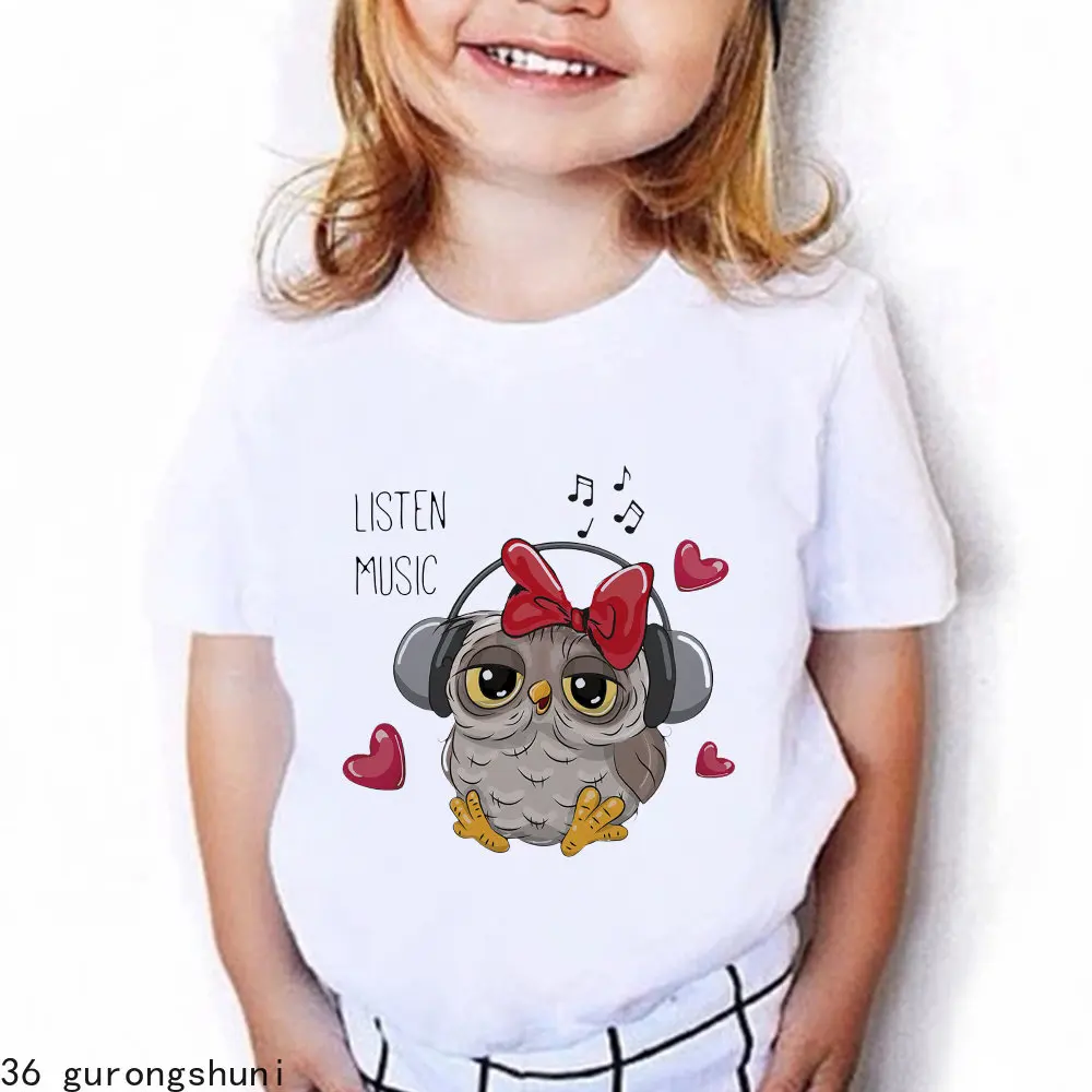 New Cute Enfant Fille Cute Animal Owl Girls and Boys Clothes Toddler Tees Kids Short Sleeve Shirt Birthday Child Outfit Gift Top