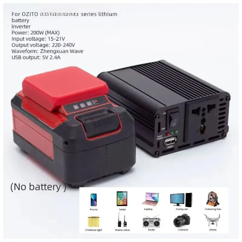 

Portable Power Station Inverter for Ozito 18V to 220V/240V AC Output USB Charger For Power Generation(No Battery)