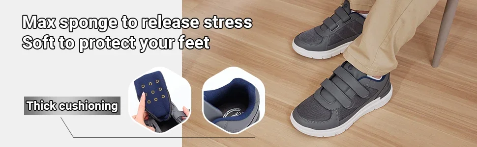 Fitville Herren-Diabetikerschuhe, extra breit, Größe 4E, Freizeitschuh für Senioren, lindert Neuropathie und Schmerzen bei geschwollenen Füßen, mit Fußgewölbestütze. – Detail 4