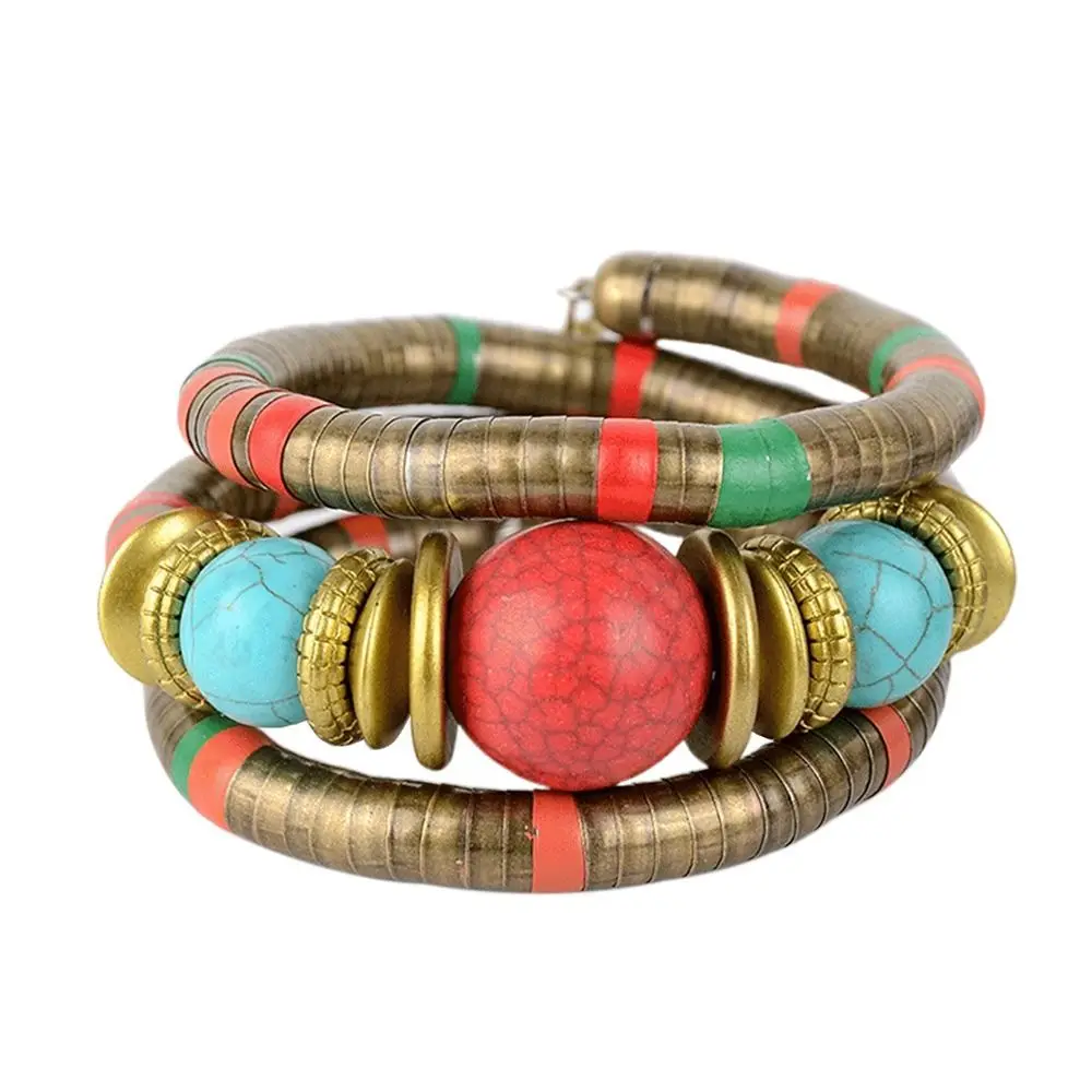 Paduan Gelang Ular Warna Emas Susun Multi Layer Gelang Warna Perak Punk Tiga Lapisan Gelang Perhiasan Aksesoris