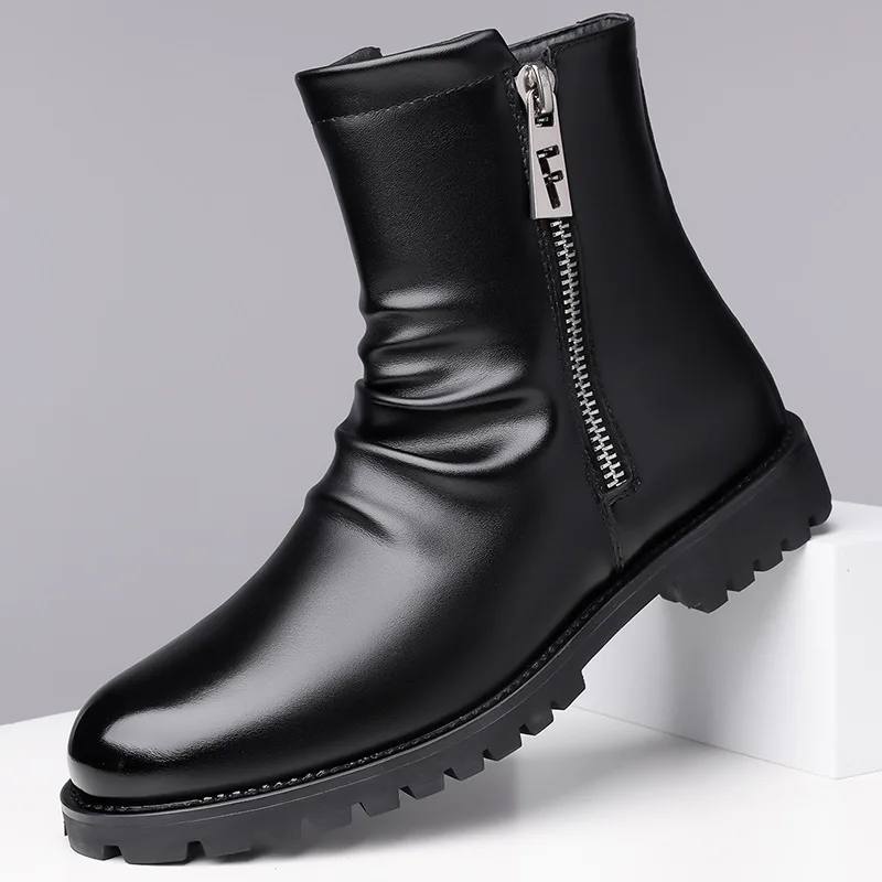 mens fashion party nightclub motorcycle boots black genuine leather shoes trend handsome cowboy boot young gentleman short botas