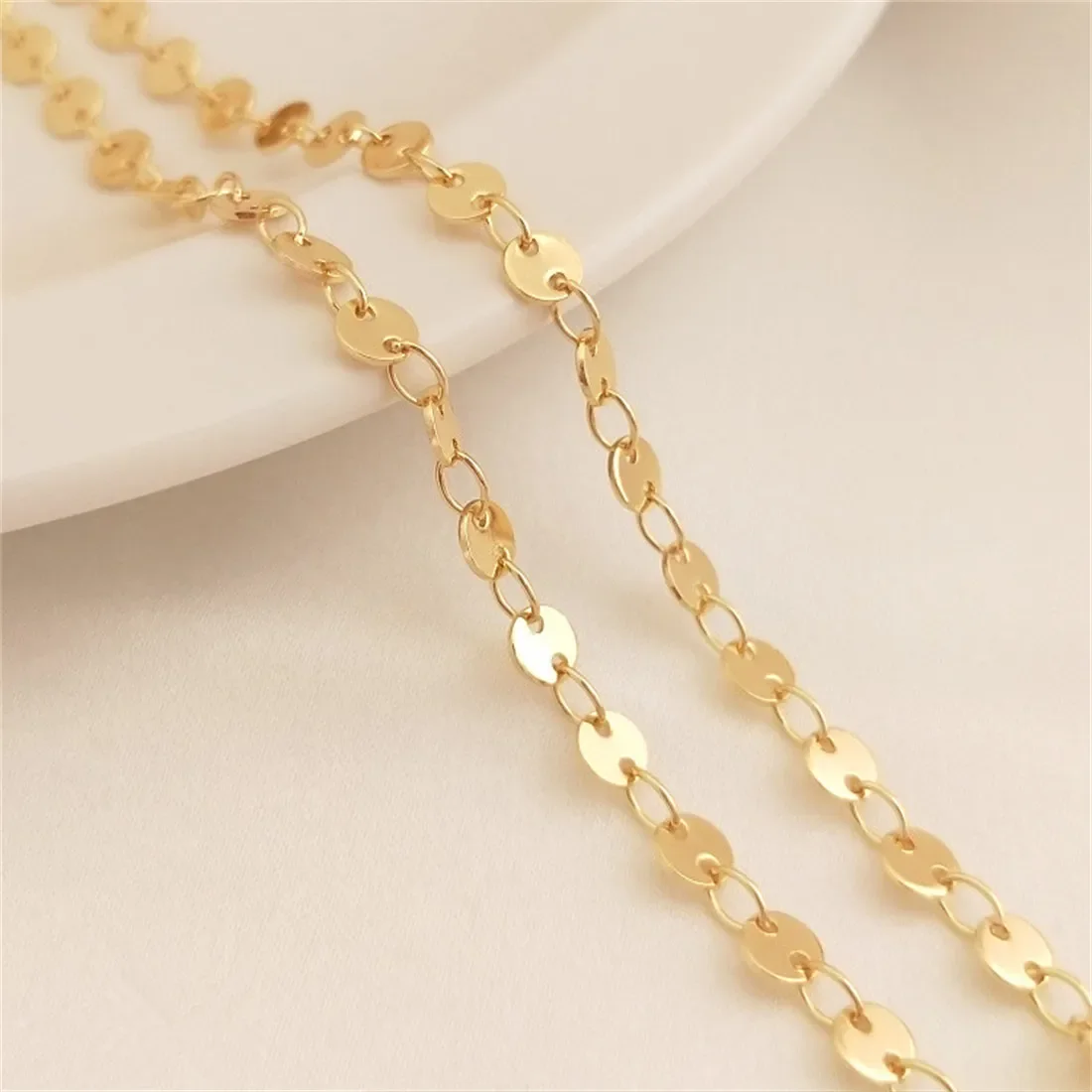 

14K Gold Package 4mm Circular Chain Coin Chain Handmade Loose Chain DIY Bracelet Necklace Accessories Material B633