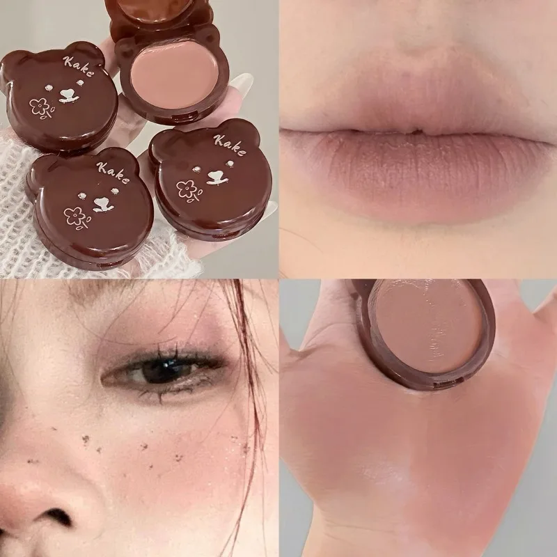 Cute Bear Cheek Lip Stick Creamy Soft Mousse Matte Velvety Nude Coffee Brown Contour Blush Balm Multi-use Smooth Natural Rouge