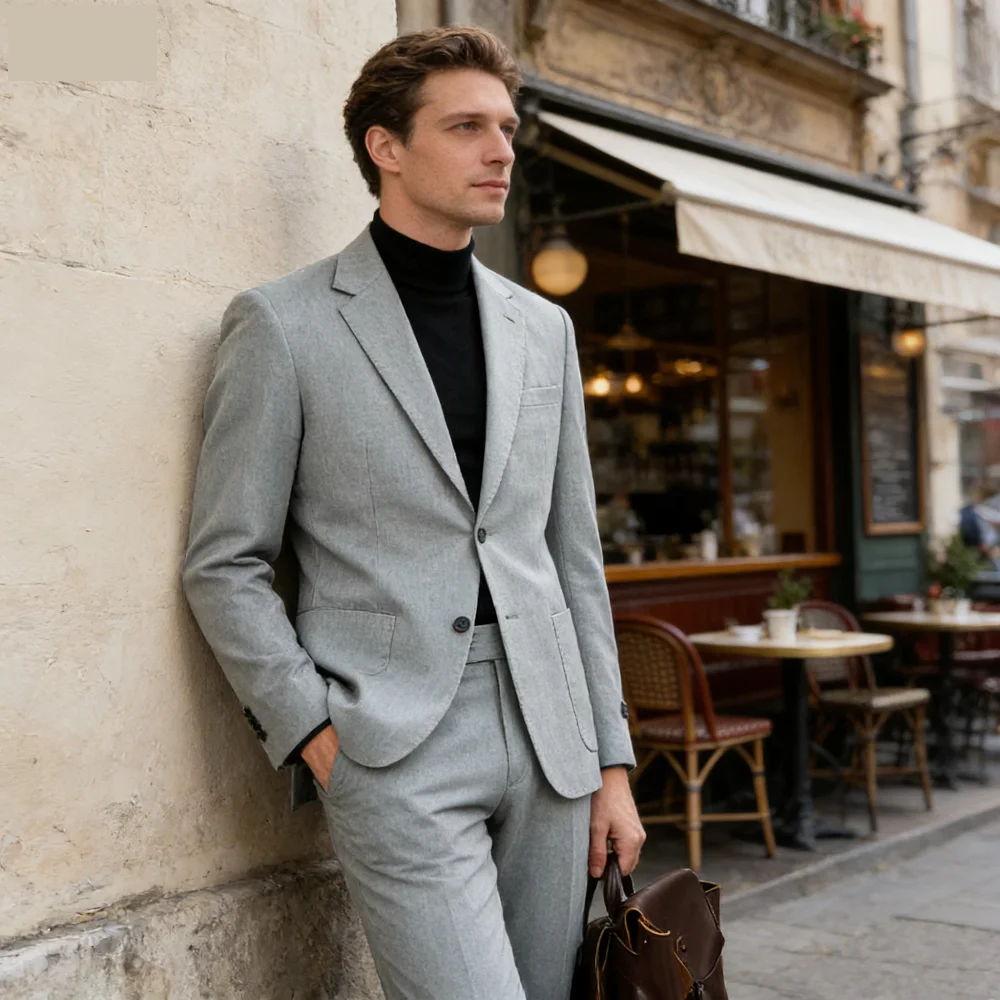 

Men's Linen Suit Set Summer Beach Regular Tern with Notched Lapel Vintage Blazer And Pants Ensemble