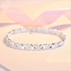Fashion 925 silver color Cross Charm Bracelets&Bangle For Women Girls Wedding Accessories Jewelry
