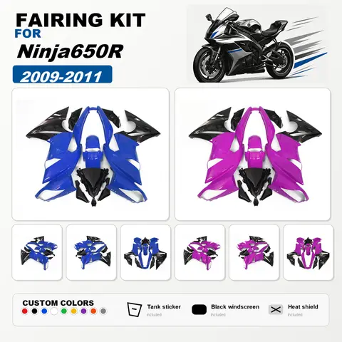 For Ninja650R 2009 2010 2011 Full Fairing Kit ABS Plastic Custom Painted Fairings Bodywork Cowl Panels Purple Blue