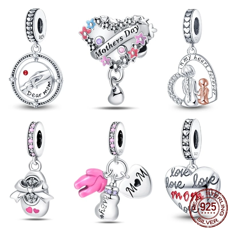 New In S925 Sterling Silver Mother's Day Collection Shelter Beads Fit Pandora Bracelet DIY Charm For Women Jewelry Fashion Gift