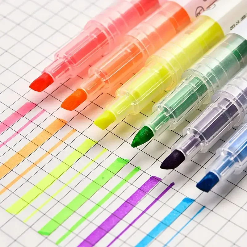 6colors Dual-ended Marker Highlighters, slim and chisel tips, for organized note - taking and textbook marking