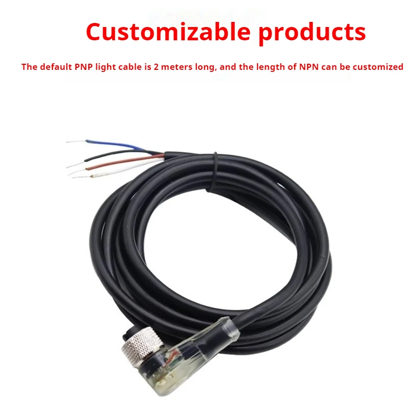 Konektor PNP/NPN Sudut Kanan M12 - Kabel Sensor Jarak 3/4/5 Pin dengan LED