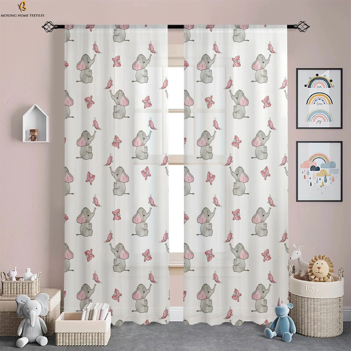 

Window Curtains Cute Cartoon Elephant Print Curtains Machine Washable Bedroom Living Room Study Children's Room Curtains 2 Pcs