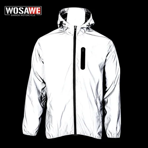WOSAWE Otoño Invierno hombres chaqueta reflectante reflectar chaqueta de motocicleta hombres/mujeres cortavientos impermeable sudaderas con capucha
