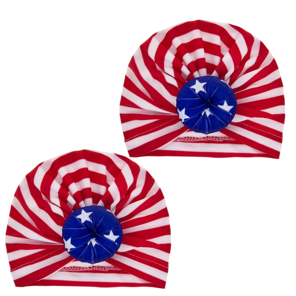 

2 pcs Kids American Flag Baby Hats Elastic Toddler Caps Accessories Printed Celebration Hat Set Warm Soft Durable