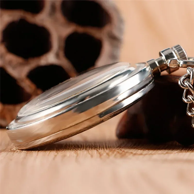 Silver Antique Men Women Skeleton Handwinding Mechanical Pocket Watch Roman Number Dial Fob Chain Relogio De Bolso