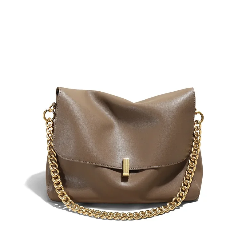

2025 Women's Split Cowhide Large Crossbody Bag Stylish Chain Strap Shoulder Purse Spacious Work Tote for Daily Commute