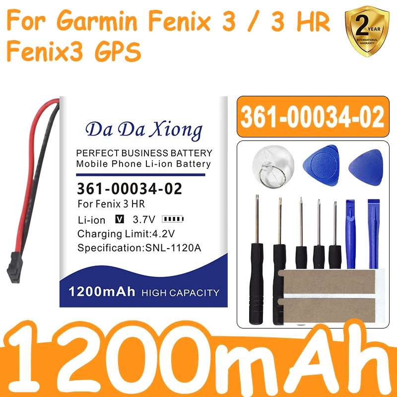 

DaDaXiong High Quality Battery 361-00034-02 1200mAh For Garmin Fenix 3 / 3 HR Fenix3 GPS Watch Bateria + Tools