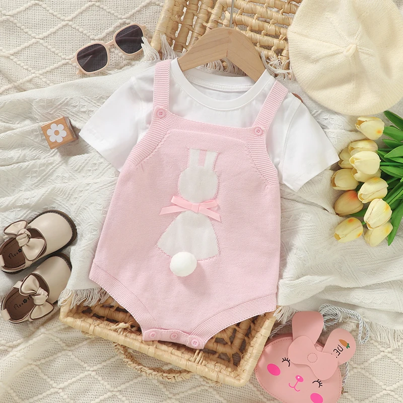 

0-18m Baby Bodysuits Clothes Cute Rabbit Knit Newborn Infant Kids Girls Sleeveless Onesie Coveralls One Piece Children Playsuits