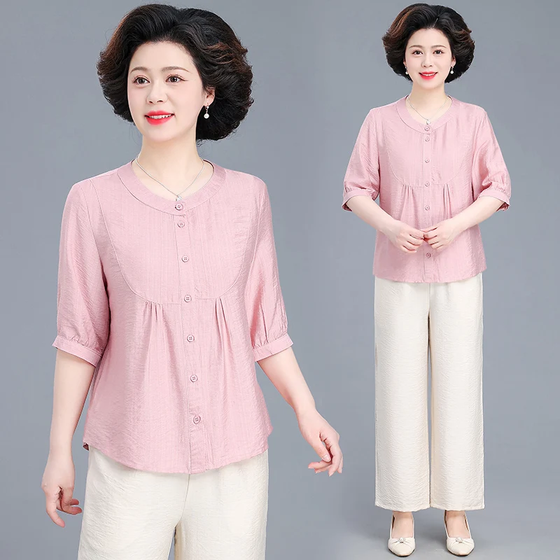 

Модный летний комплект из хлопка и льна для женщин: повседневный тонкий кардиган из полиэфирного волокна с круглым вырезом и брюки (комплект из двух предметов)