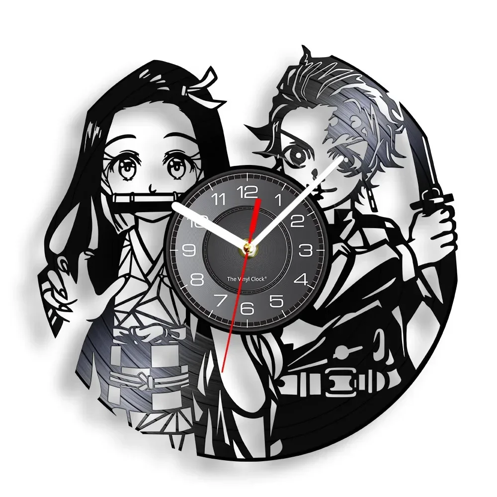 Demon Slayer Kimetsu No Yaiba Vinyl Record Wall Clock for Bedroom Anime Home Decor Clock Wall Watch Japanese Manga Lovers Gift