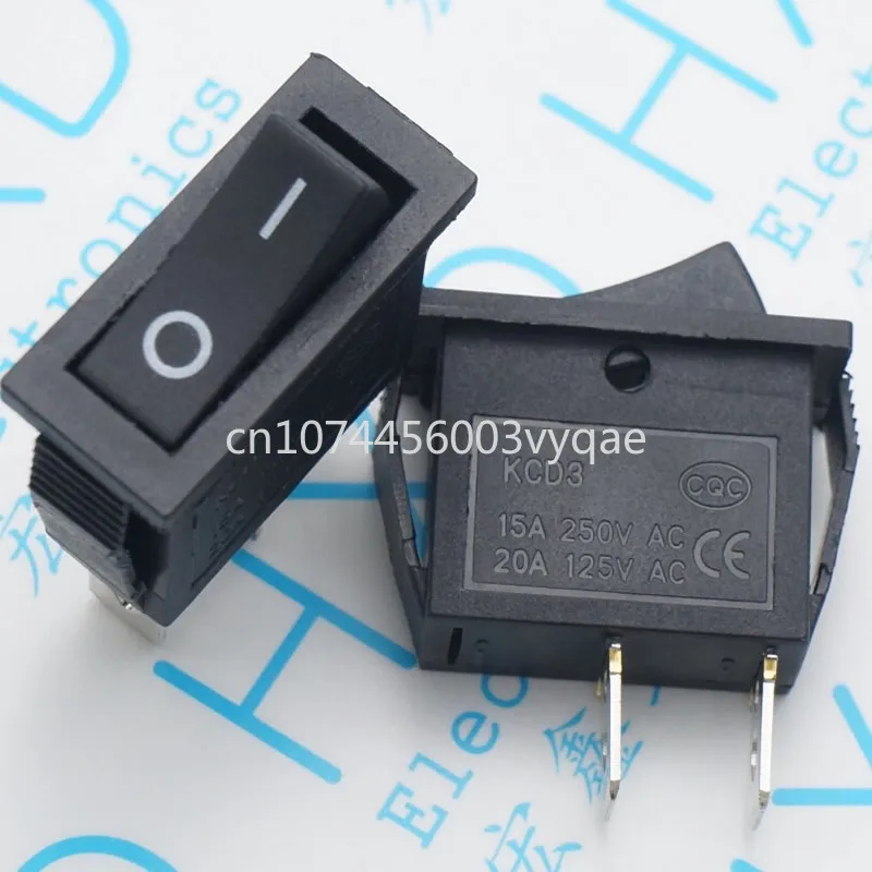 

100PCS / Ultrathin KCD3-101N rocker switch KCD2 Black 2 pin 2 rocker gear 15A/250V waveform