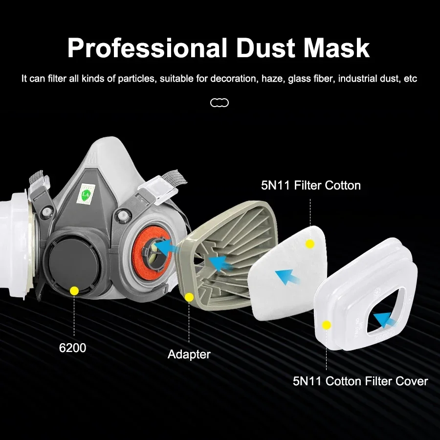 

Dustproof Respirator 6200 Gas Mask Sets Safety Work 603 501 5N11/2097Filters Industrial Labor Paint Spray Grinding Decorating