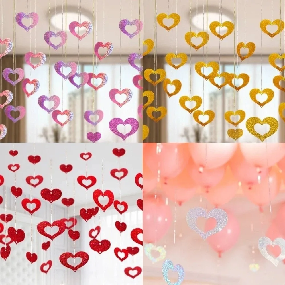 

DIY Valentine's Day Love Pulling Laser Sequin Plastic Heart String Garland Party Supplies Rain Curtain Pendant