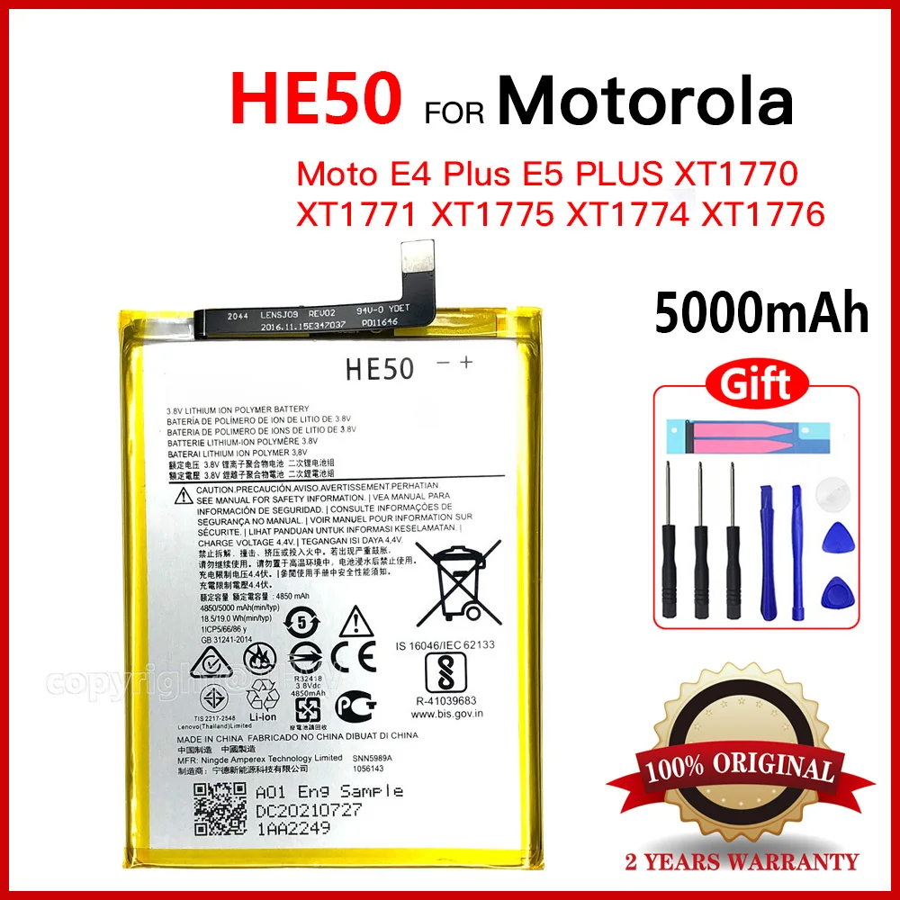 

100% Original HE50 5000mAh Battery For Motorola Moto E4 PLUS/ E5 PLUS XT1770 XT1771 XT1775 XT1774 XT1776 Batteries+Free Tools