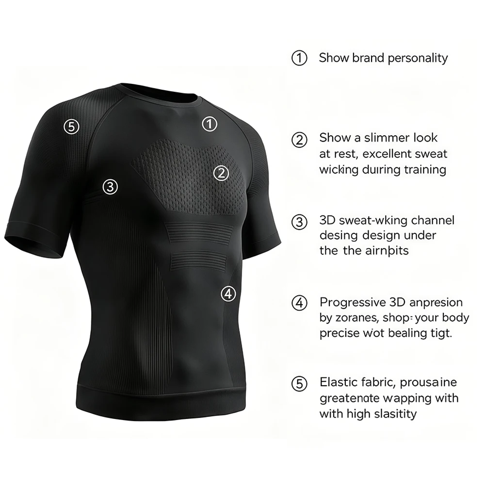 Men Short Sleeve Compression Shirts, Cool Dry Seamless Athletic T-Shirt,Quick Dry Workout Base Layer Undershirt Outdoor Training view 2