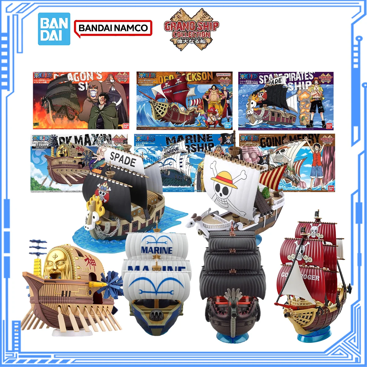 

Bandai Genuine One Piece Model Kit Grand Ship Oro Jackson ARK Maxim Going Merry Dragon Ship Морской военный корабль Фигурка Игрушки
