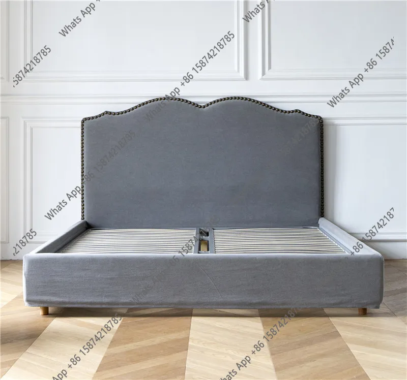 

J Nordic Light Luxury Simple Soft Bag Fabric Bed Solid Wood Bed American Master Bedroom Double Bed Wedding Backrest Minima