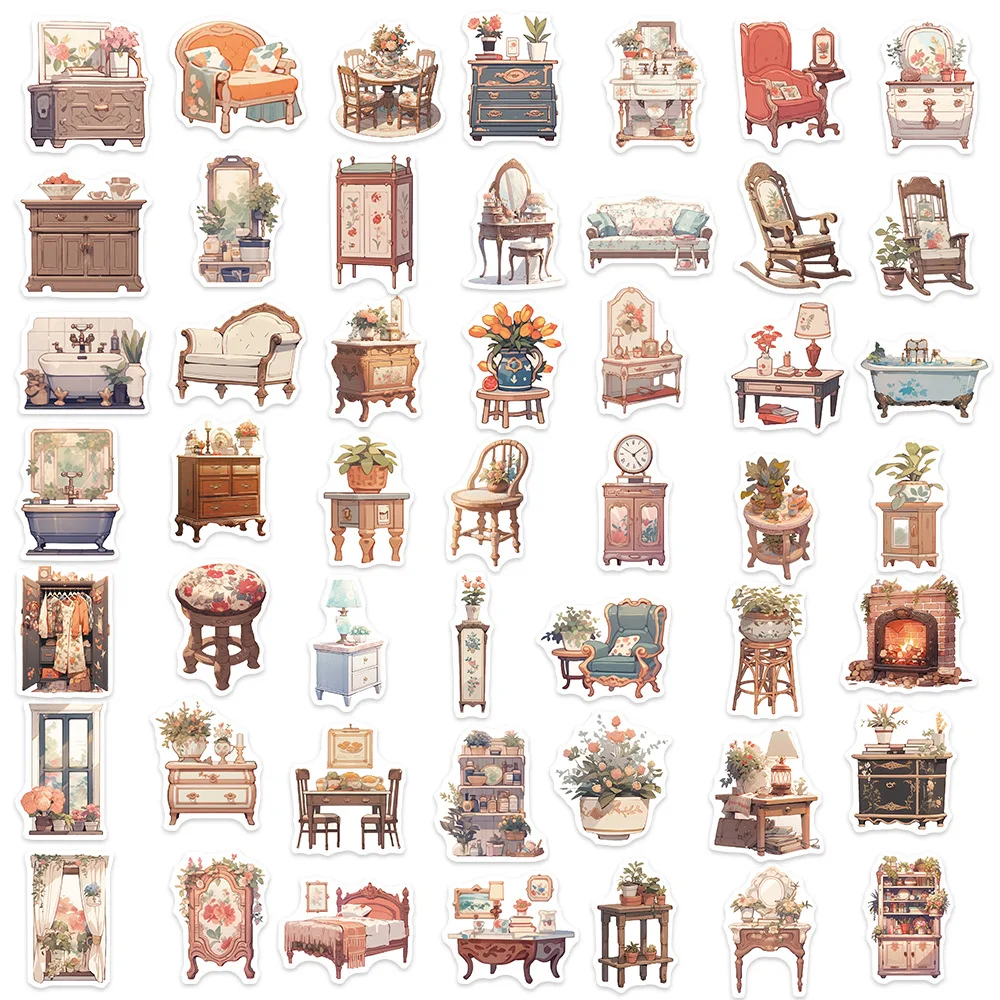 Furniture Stickers - 50 Pcs Cartoon Lovely PVC Kawaii Decals Funny Vinyl Decoration DIY