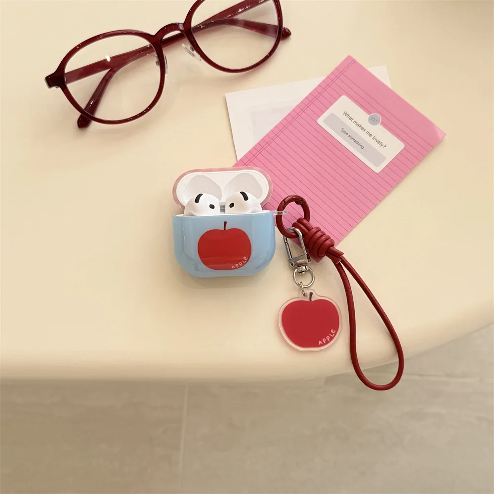 Apple Airpods 4 3 2 Pro 2 Apple Lucu dengan Tali Liontin dan Casing Pengisi Daya Earphone Silikon Menawan, Cocok untuk Airpods Pro2 F