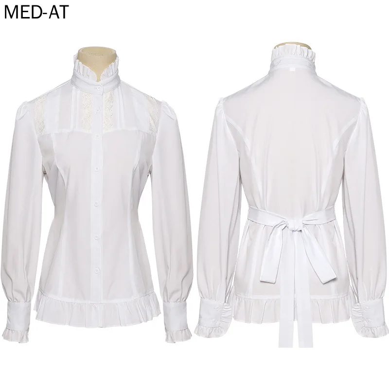 Medieval Victorian Blouse Womens Gothic Pirate Shirt England Maid Vintage Long Sleeve Lotus Ruffle Tops