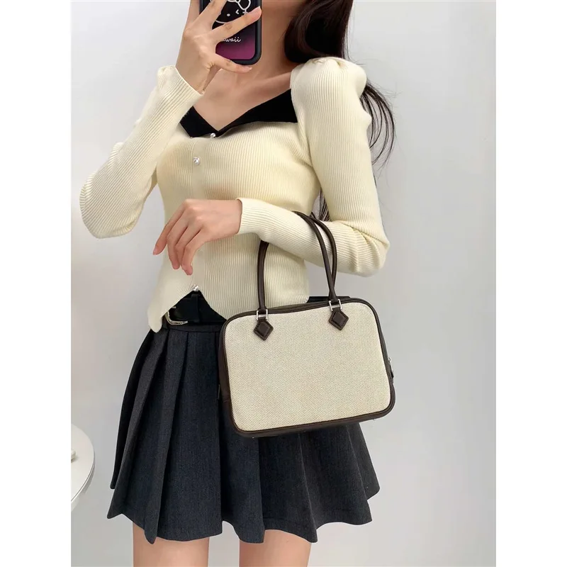 Versatile Female Square Handbags Contrast Color Casual Commute Shoulder Packs Lightweight Leisure Lady Messenger Bag