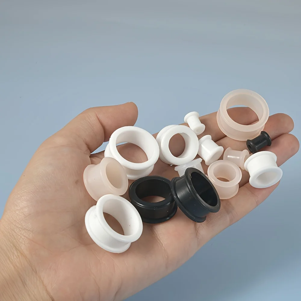 2pcs Hollow Silicone Flexible Double Flared Flesh Ear Tunnel Plugs Gauge Expander Stretchers Body Piercing Jewelry Size 6-22mm
