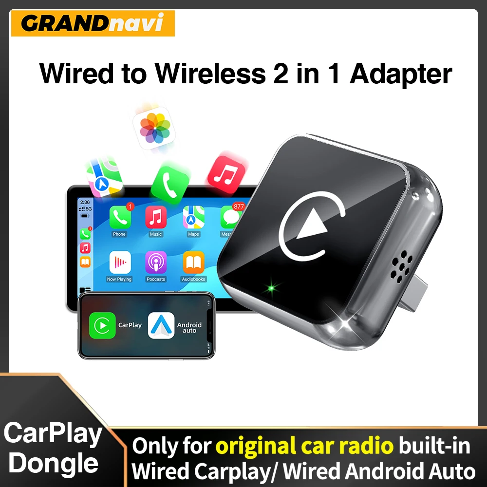 

2 в 1, беспроводной адаптер Carplay Android Auto, мини-бокс, проводной к беспроводному Plug and Play, 5 ГГц, Wi-Fi Type-C/USB для Toyota VW Peugeot