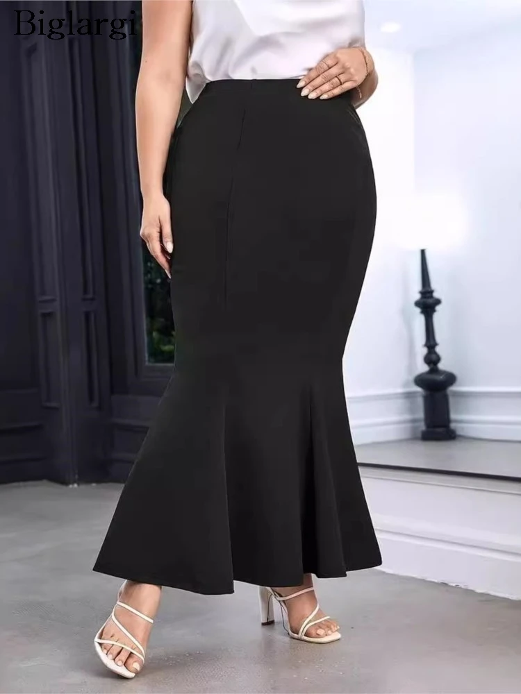 Saias longas de cauda de peixe de cintura alta feminina, plus size, plissadas, finas senhoras, estilo coreano, moda verão