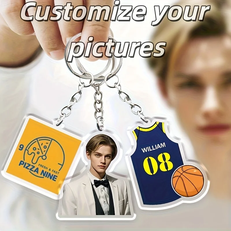 Custom Acrylic Keychain, Personalized Photo Text Basketball Jersey Charm, Custom Logo Picture Key Ring, Transparent Acrylic Pend