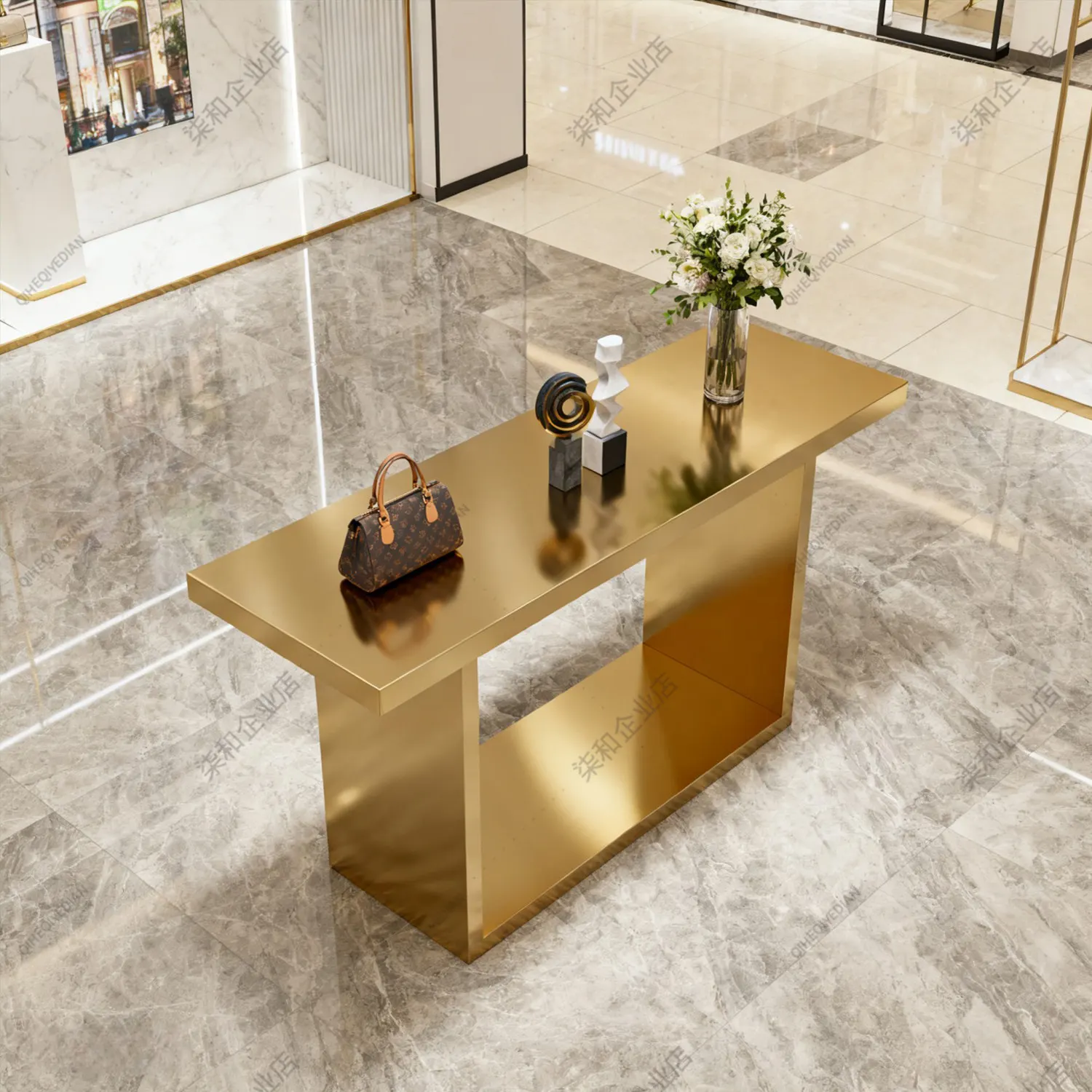 

Light luxury clothing store, stainless steel island display table, display table, beauty salon ornaments, accessories, props dis