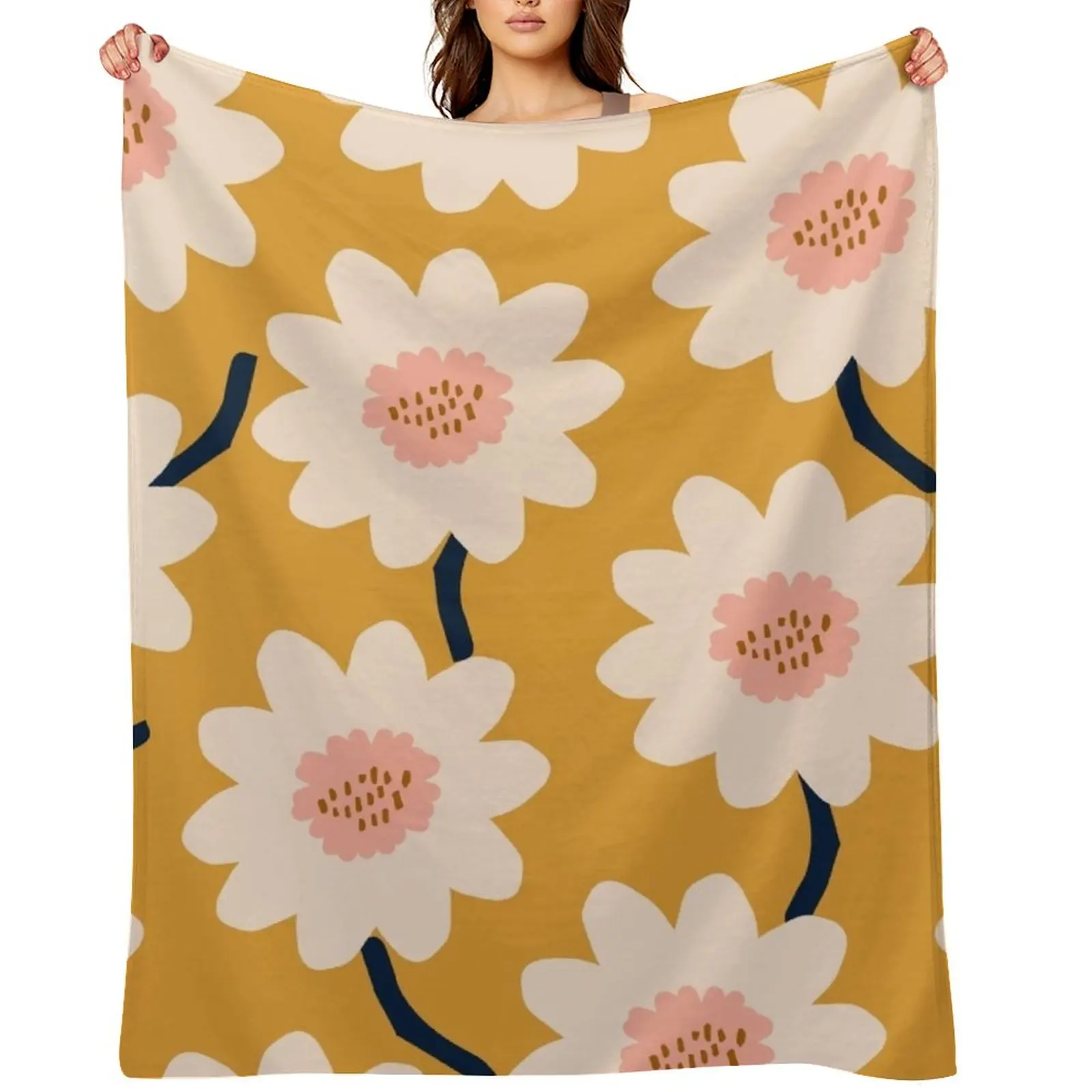 

Flower field - yellow Throw Blanket Custom Decorative Beds halloween Retros Blankets