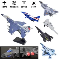 Pullback & Go Jet F16 Fighter Aircraft Toy with Light Sound, Scale 1:50 Diecast B2 F22 F35 SU35 Aviao Plane Model Kid Boy Gift