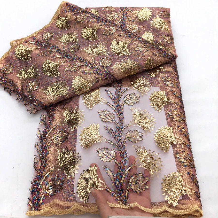 Velvet Tulle Sewing Sequins African Lace Fabric Embroidery High Quality French Mesh Lace Fabric For Wedding Party Material2612A