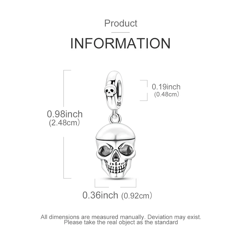 925 Sterling Silber Charms Perle CZ Zirkon Offener und Geschlossener Totenkopf-Anhänger DIY Schmuck Damengeschenk – Detail 5