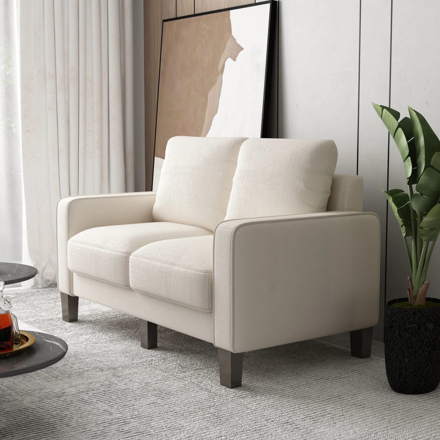 

Modern Living Room Furniture Loveseat in Beige Fabric