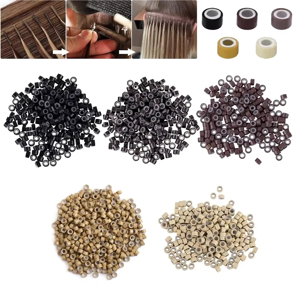

Hair Extensions Micro Rings 5*3*3mm 100PCS Silicone Lined Micro Rings nano rings hair extensions tools