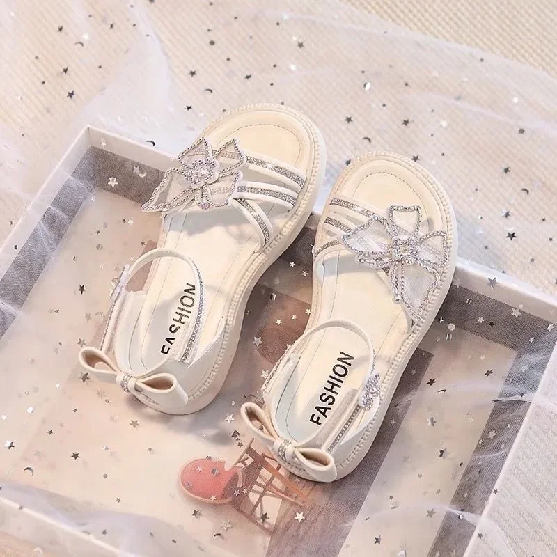 2023 New Rhinestone Strapes Kids Sandals Girl Elegant Princess Shoes Summer New Fashion Sandals Children Wedding Party Shoes