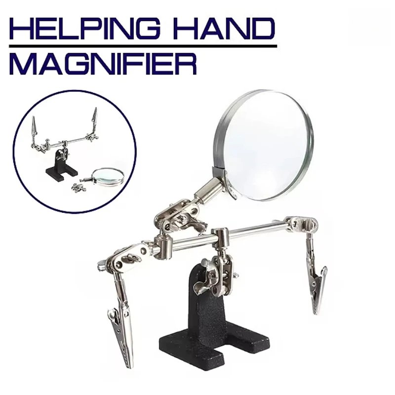 

Регулируемая паяльная подставка для инструментов с третой рукой и 5-кратным сварочным увеличительным стеклом, вращающаяся на 360 градусов, 2 зажима типа «крокодил»