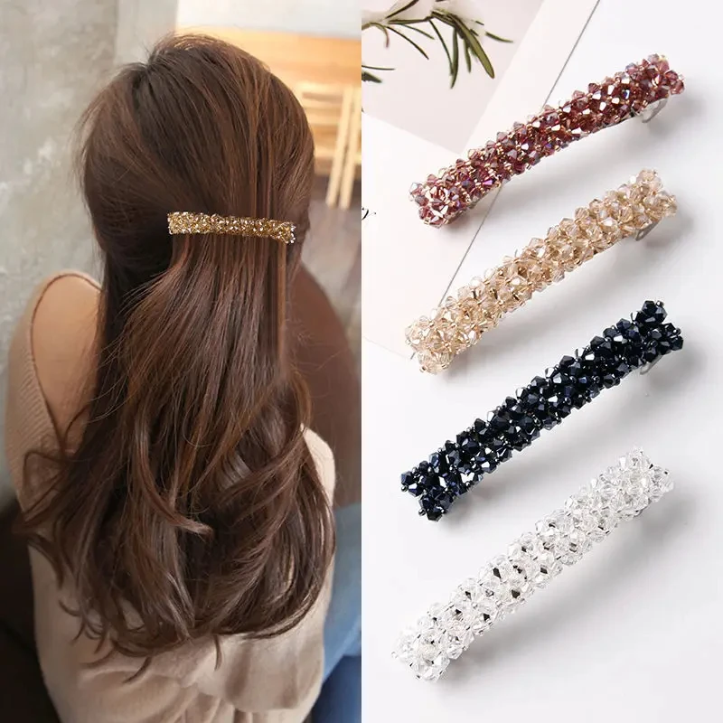 Elegant Hairpins Hairgrips Crystal Rhinestone Barrettes Hair Clips Crystal Fish Thread Woven Minimalist Girl Edge Clip